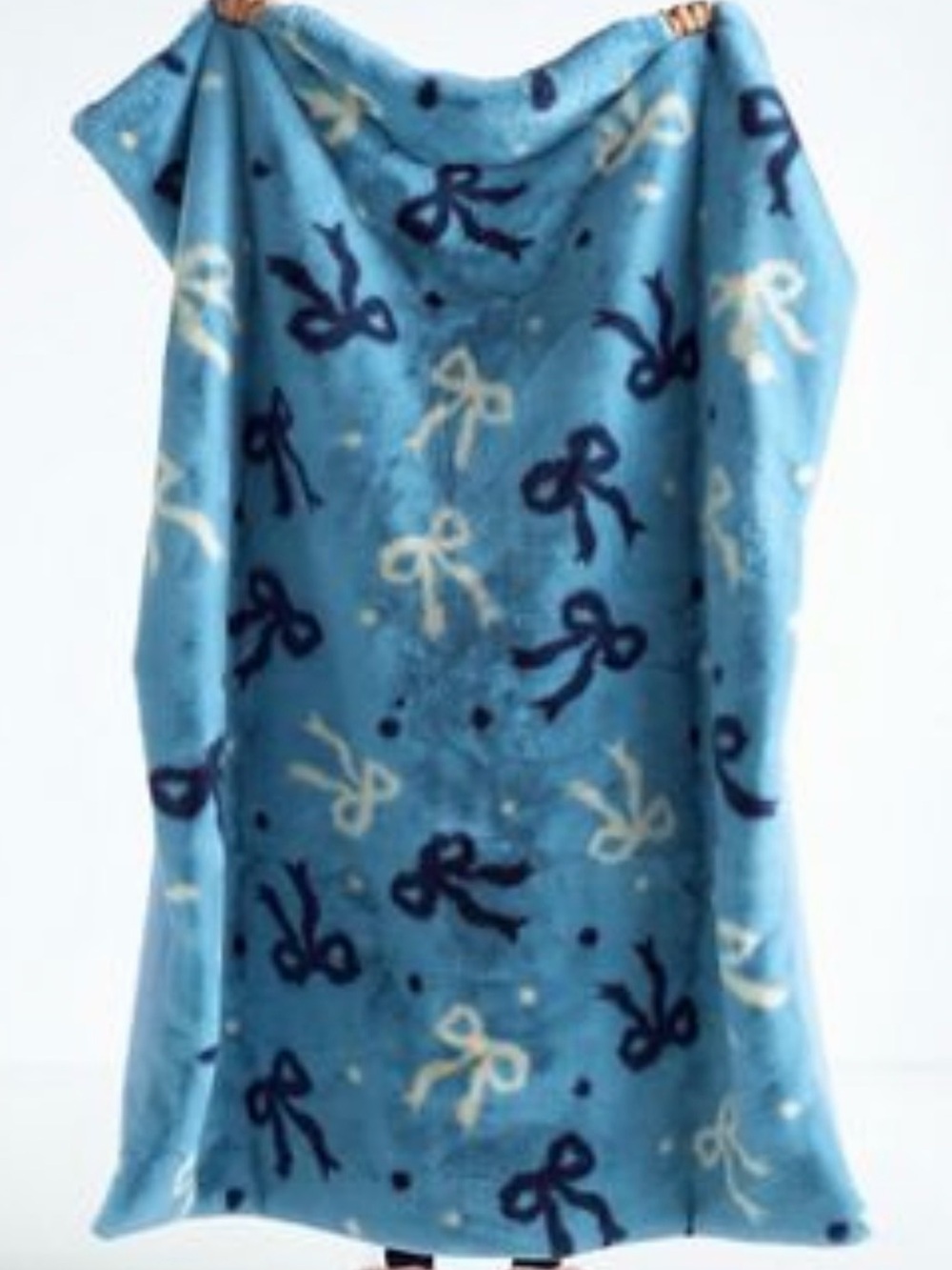 ANTHROPOLOGIE Maeve Printed Faux-Fur Throw Blanket Bows